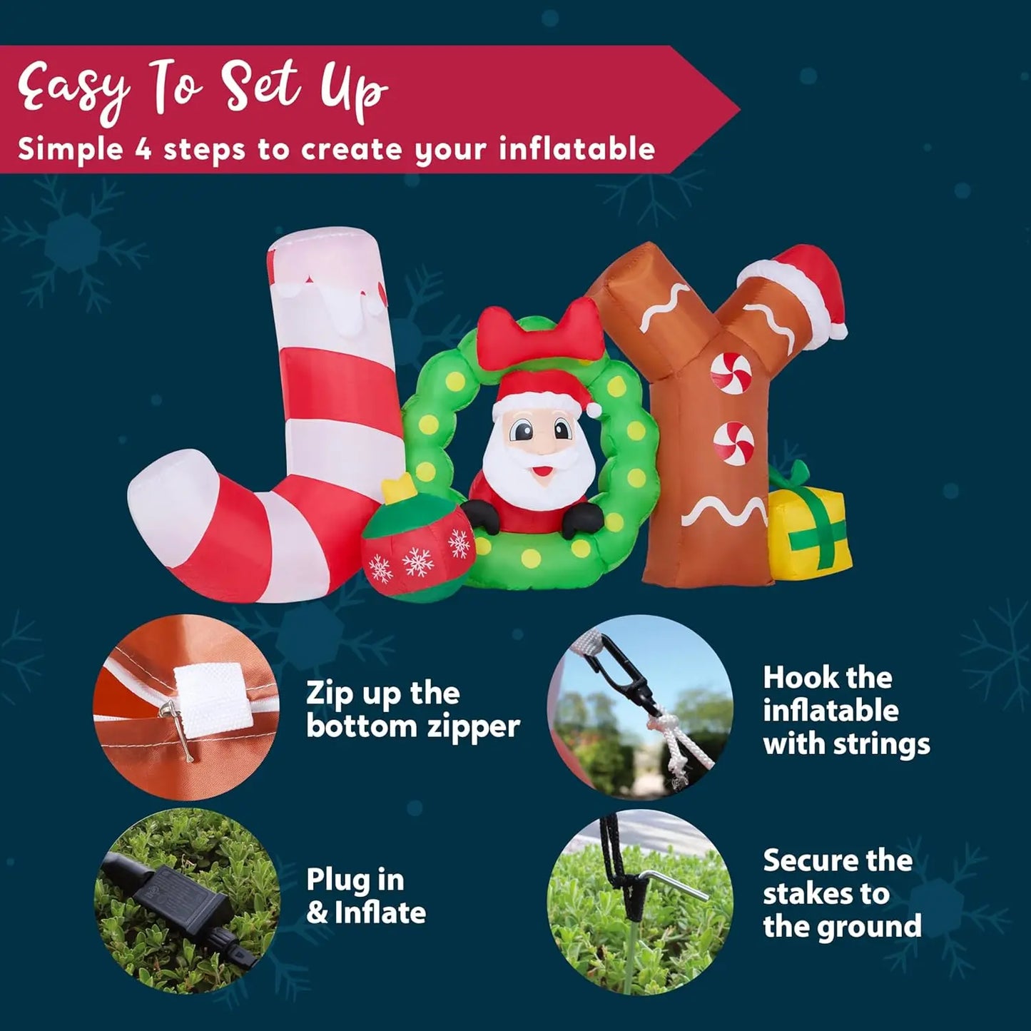 JOYFY 8 FT Long Christmas Inflatable Decoration Blow Up Joy with Santa with Build-in LEDs for Xmas Party Decor Christmas Gift