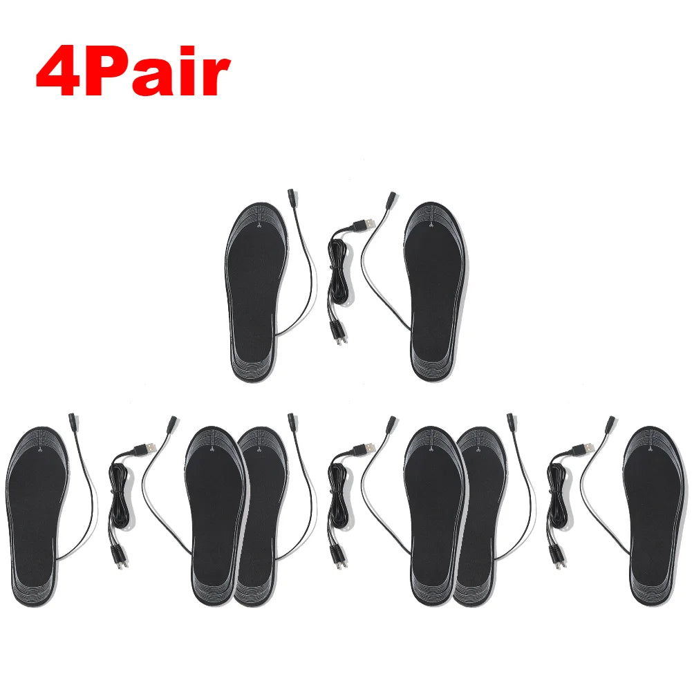1-4Pair Heated Shoe Insoles USB Rechargeable Adjustable Cuttable Washable Foot Warm Pad for Winter Fishing Hiking Camping Skiing