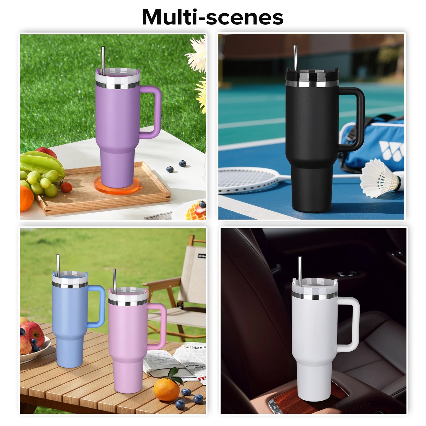 20 Pack 40 oz Stainless Steel Vacuum Tumbler with Handle and Straw,Durable Powder Coated Water Bottle,For Laser Engraving