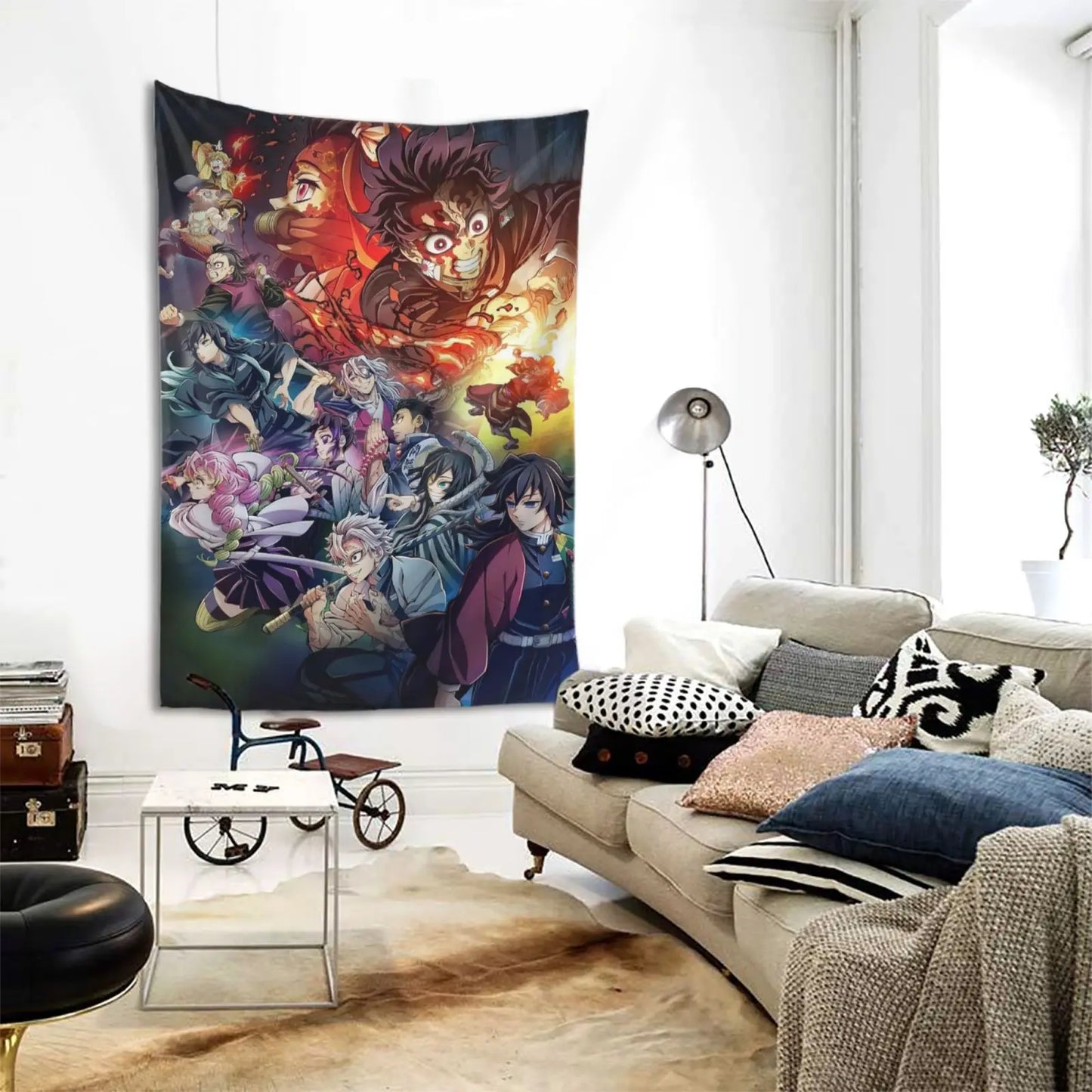 De mon Anime Slayer Wall Tapestries, Cartoon Figure Theme Poster Backgrounds, Wall Art Tapestry Home Decor For Dorm Living Room