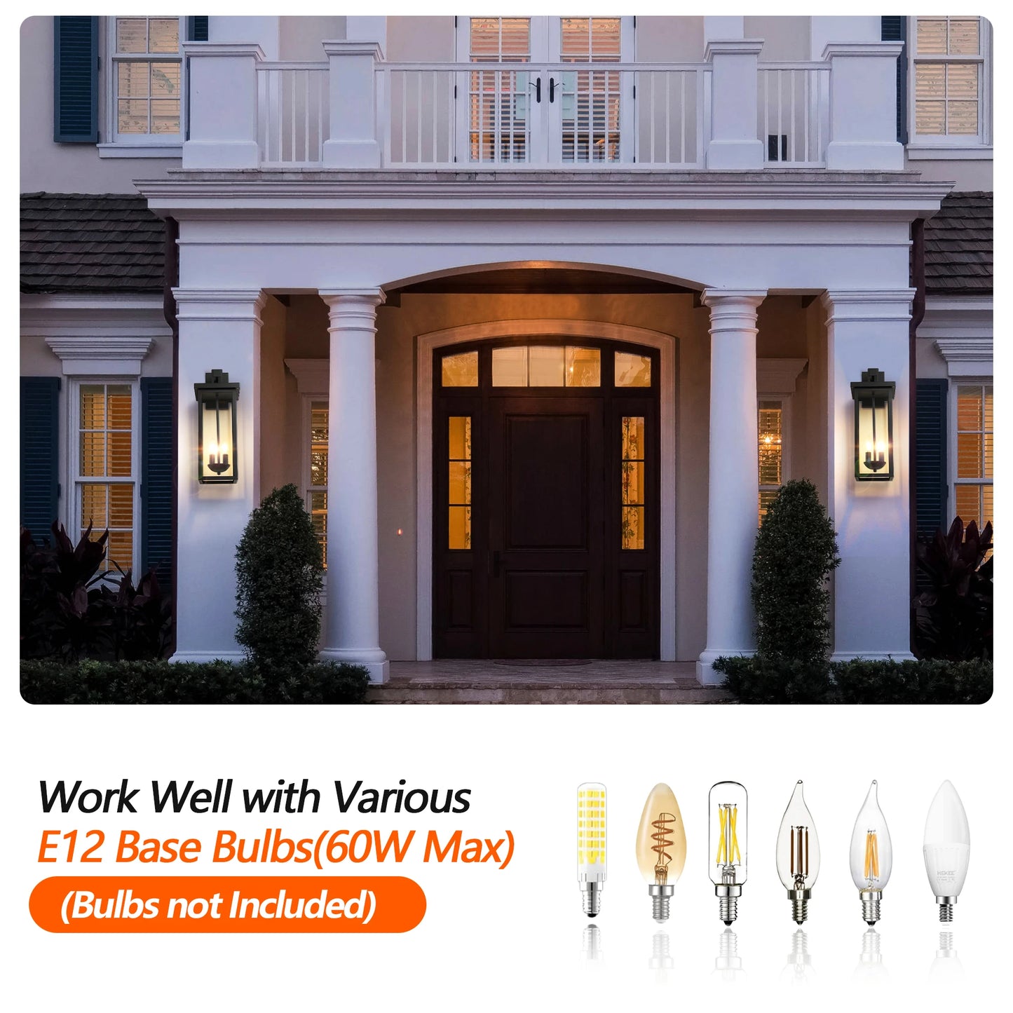 22"(H) Outdoor Wall Lantern with Dusk to Dawn Sensor Matte Black Finish Clear Glass Panels Weatherproof Exterior Light