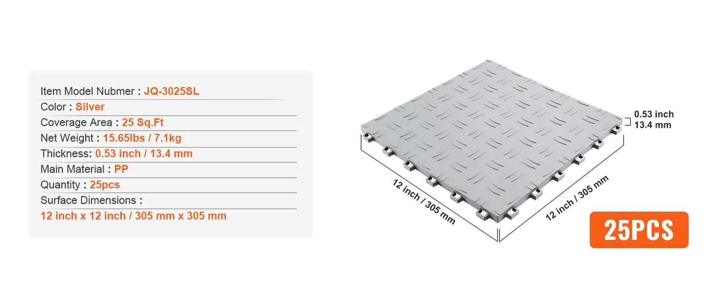 SucceBuy Garage Tiles Interlocking 12 x 12 x 0.53 inch 25 Pack Garage Floor Covering Tiles for Garages Basements Silver
