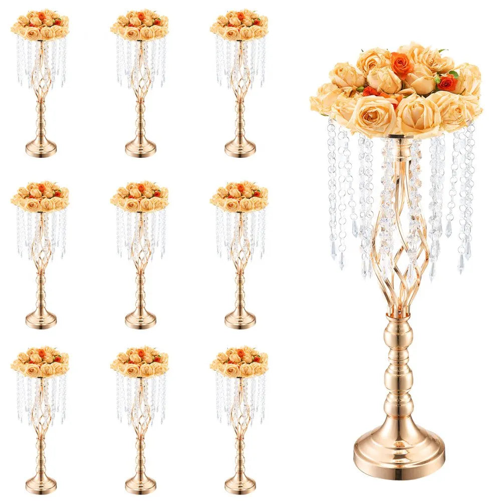 Sihao 10PCS 55cm/21.65” Tall Crystal Wedding Flower Stand Vase for Party Decor,Table Flower Stand, Home Decoration