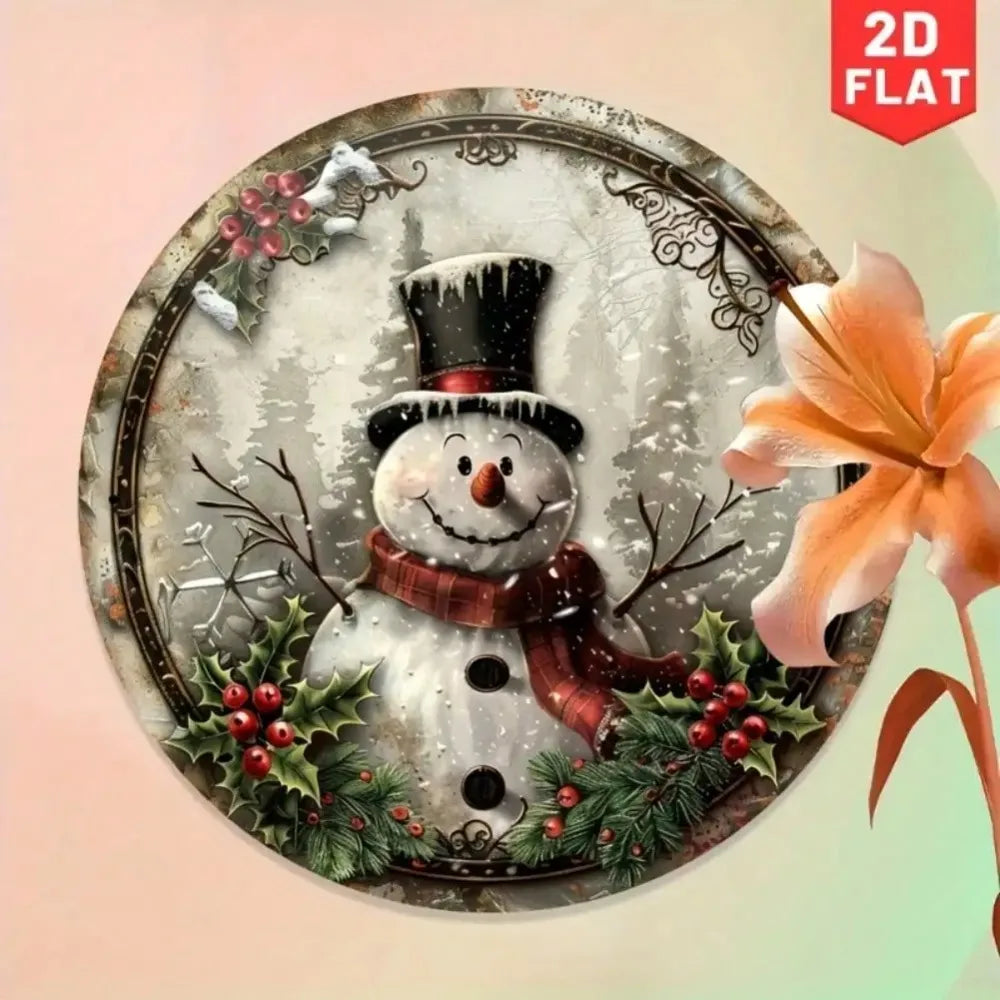 Snowman Wall Sculpture, 2D Aluminum Christmas Home Decor Holiday Gift 20x20cm for New Year Halloween Cafe