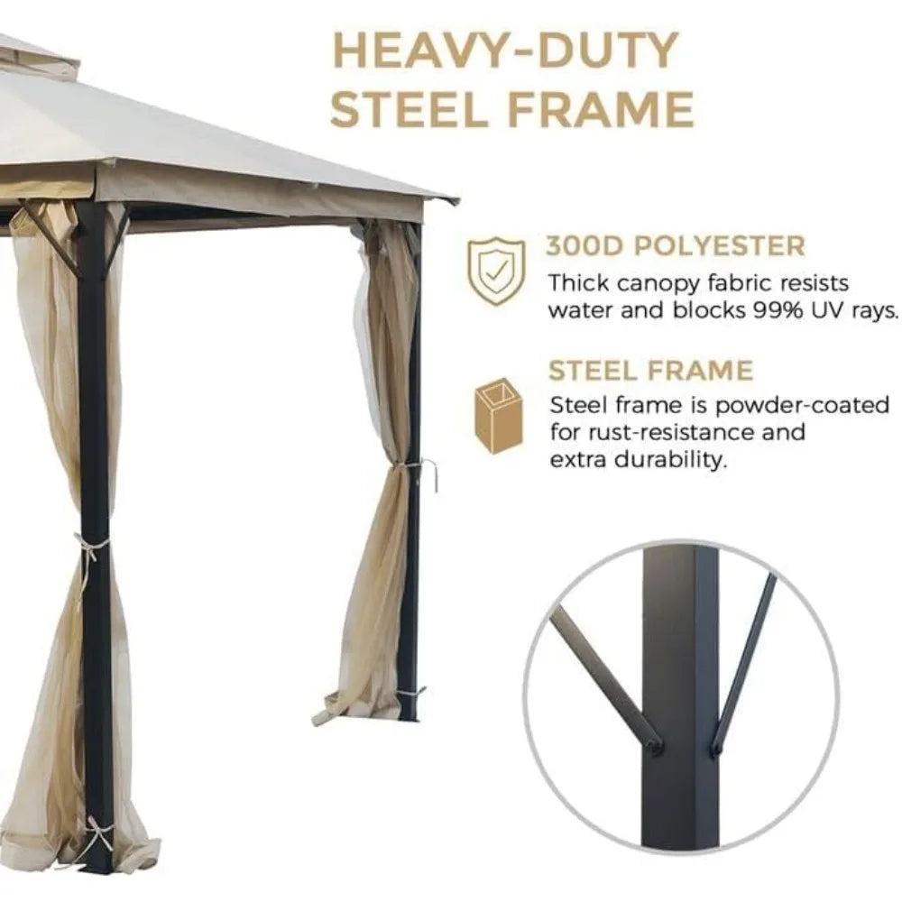 10x10 Outdoor Patio Gazebo, Heavy Duty Gazebos,Double Roof Canopy,with Metal Frame, Soft Top Gazebo