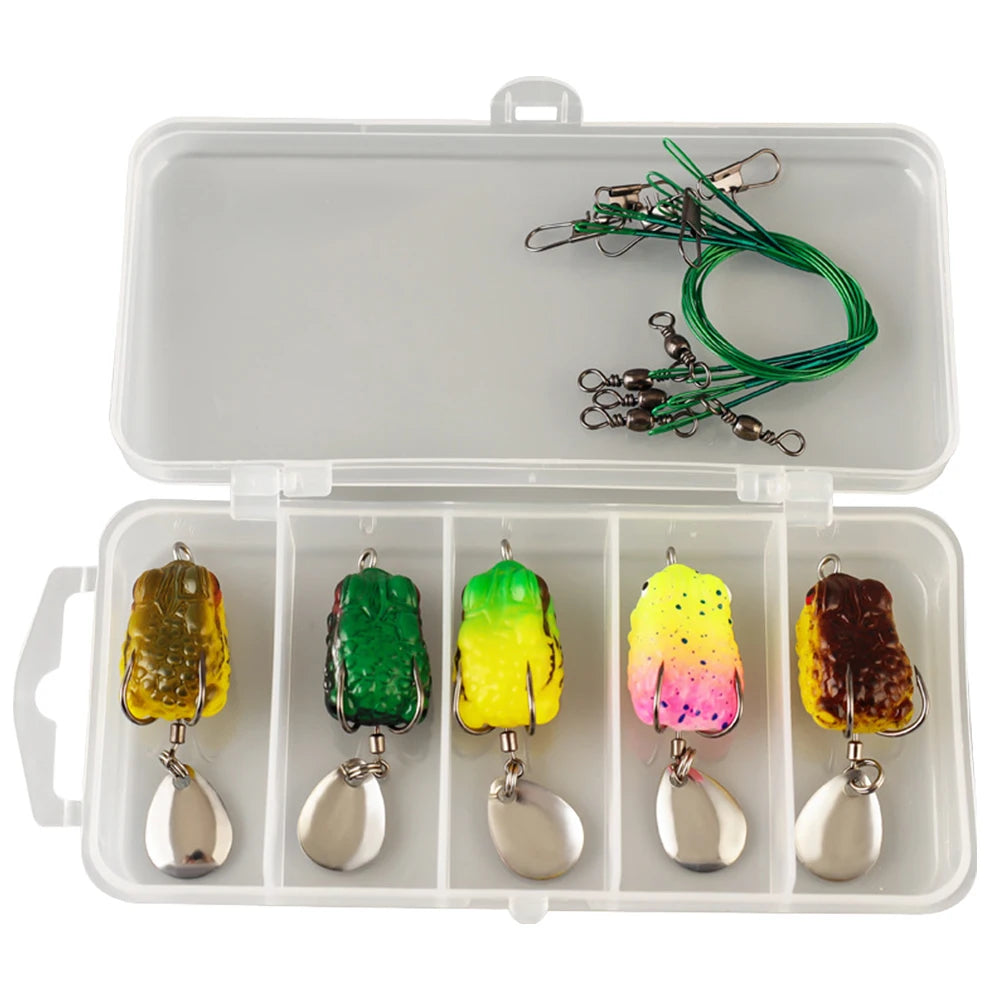 5Pcs Topwater Ray Frog Bait with Double Hooks Artificial Frog Lure Soft Ray Frog Swimbait for Saltwater Freshwater