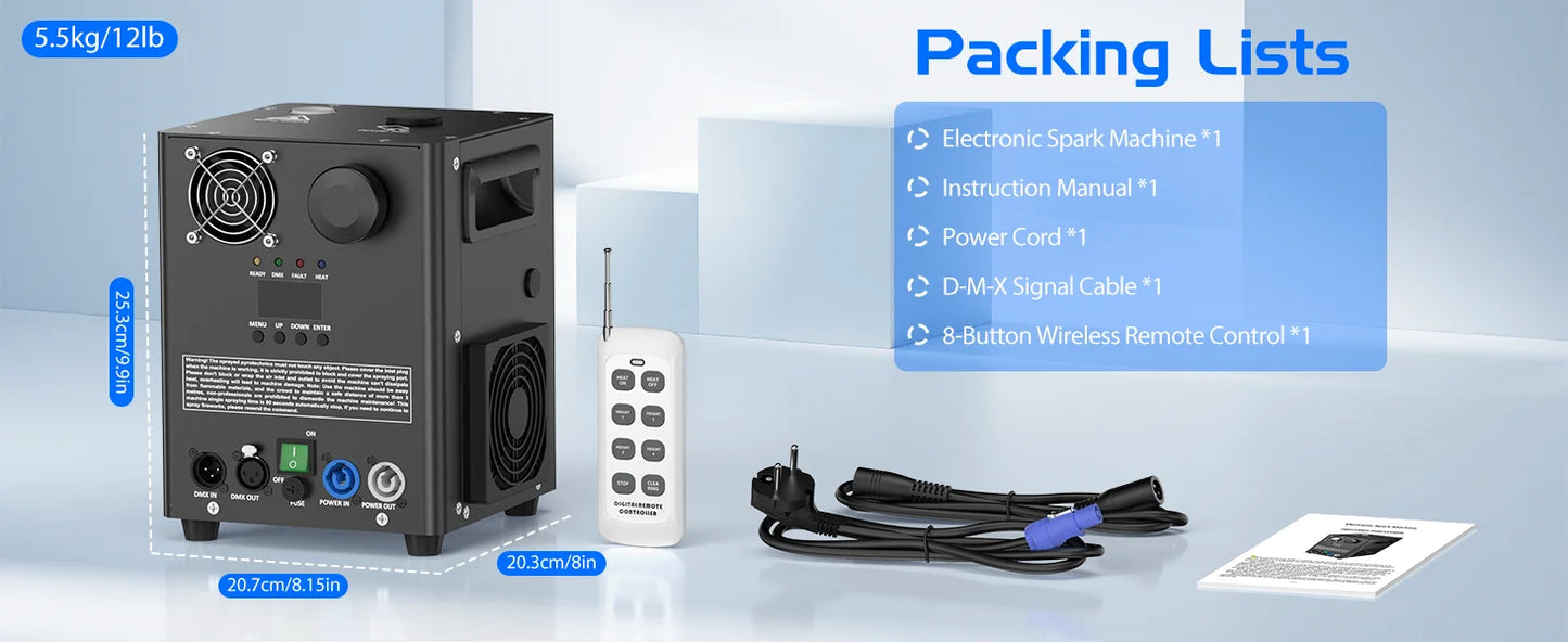 U'King 800W Cold Spark Machine DMX Control Cold Flame Sprayer Black Electronic Spark Machine for DJ Disco Party Stage Equipment