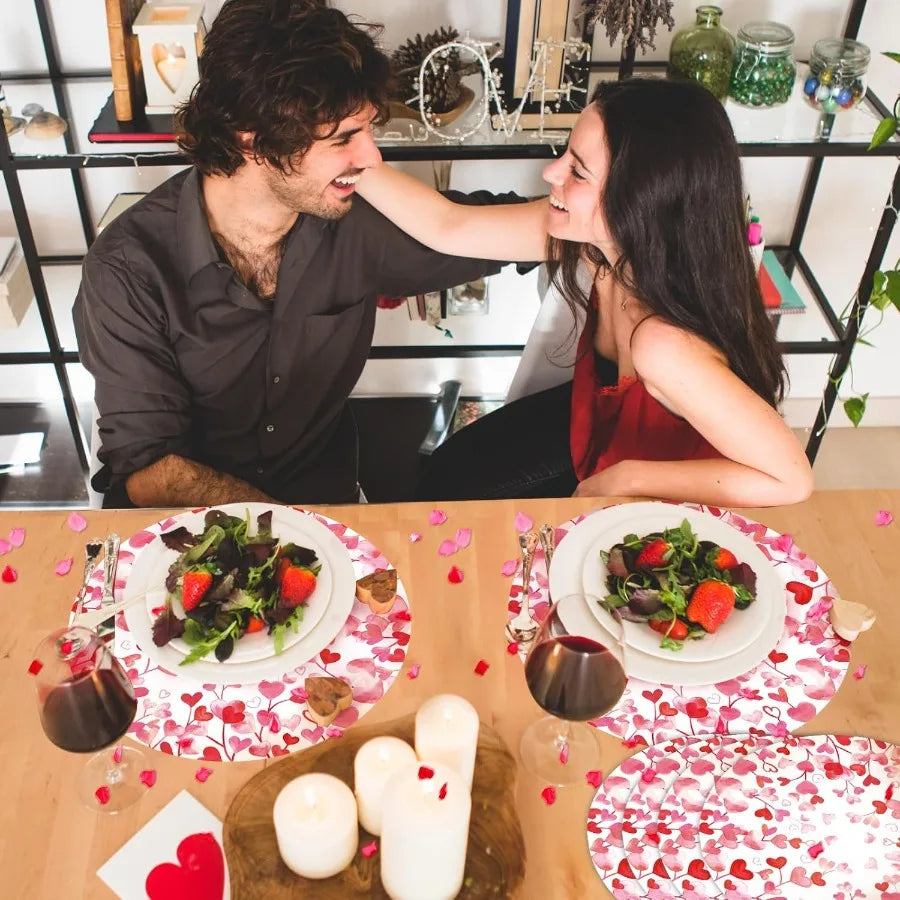 Pink Love Heart Paper Placemats Disposable 50 Pack Heart Place Mats 13.4 Ih Round Decorative Heart Love Table Mats for Wedding