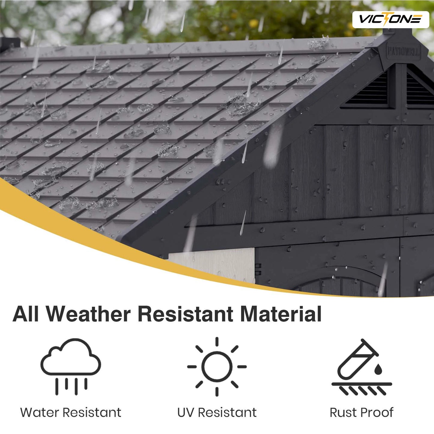 Victone 8' x 6' Plastic Outdoor Storage Shed with Floor, Resin Shed with Window and Lockable Door for your Garden, Off White