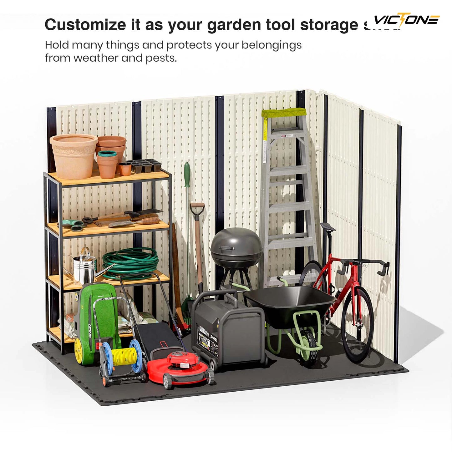 Victone 8' x 6' Plastic Outdoor Storage Shed with Floor, Resin Shed with Window and Lockable Door for your Garden, Off White