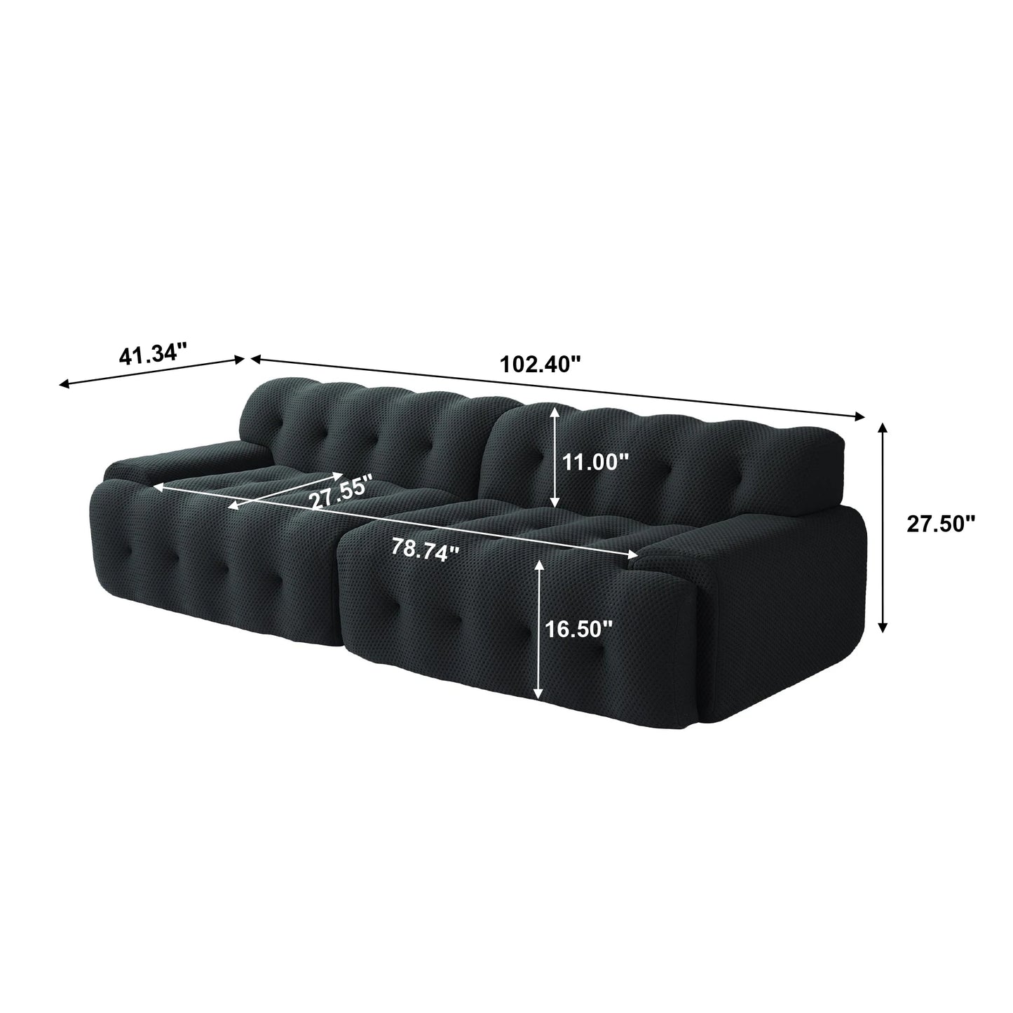 Comfy Cloud 102.4inch Oversized Modular Sectional Sofa 3D Mesh Fabric Curved Loveseat for Living Room - No Assembly Required