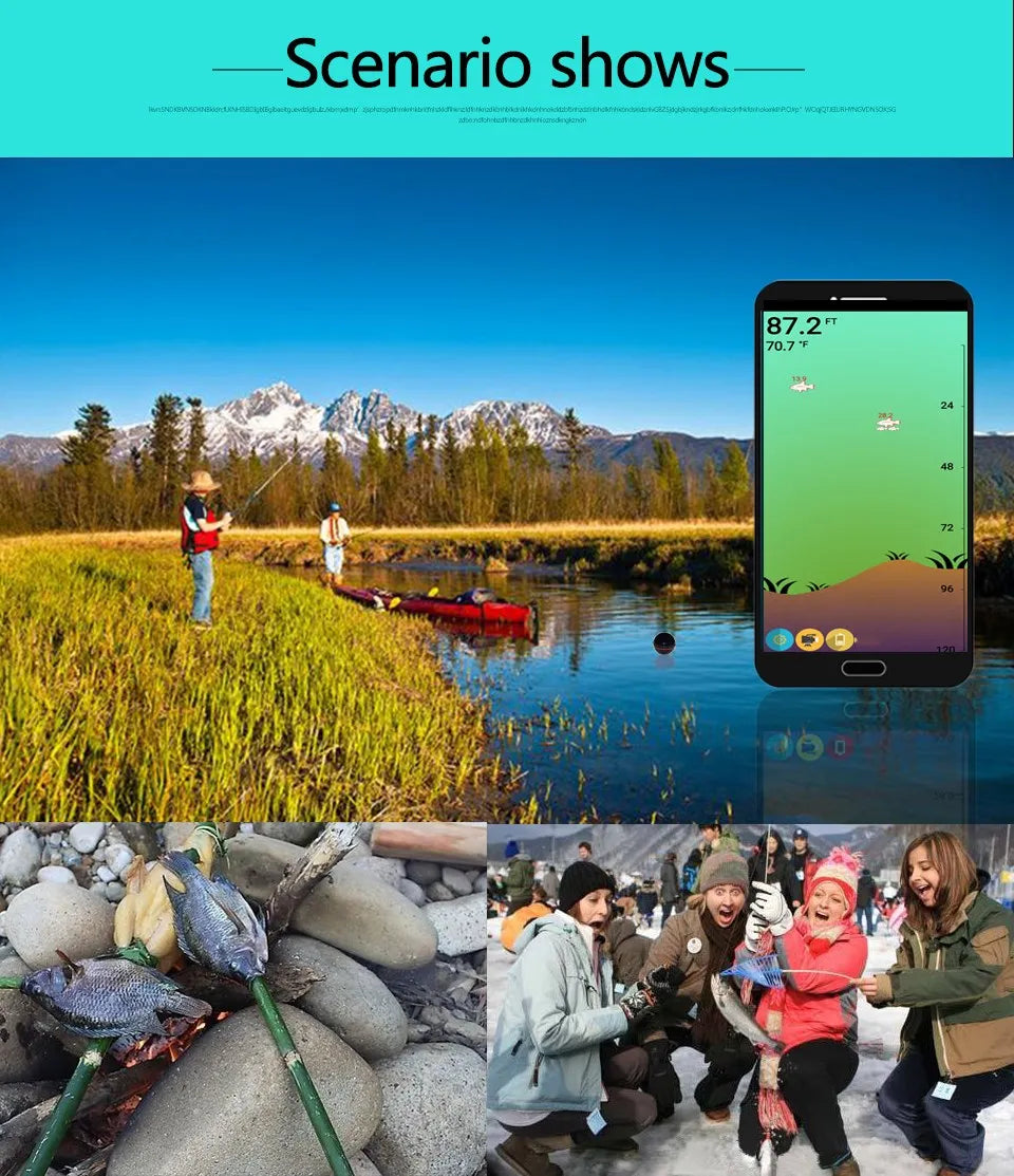 Smart Sonar Fish Finder Wireless Bluetooth Portable 48m/160ft Depth Finder for iOS Android Outdoor Fishing Equipment