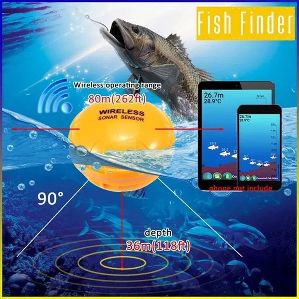 Smart Sonar Fish Finder Wireless Bluetooth Portable 48m/160ft Depth Finder for iOS Android Outdoor Fishing Equipment