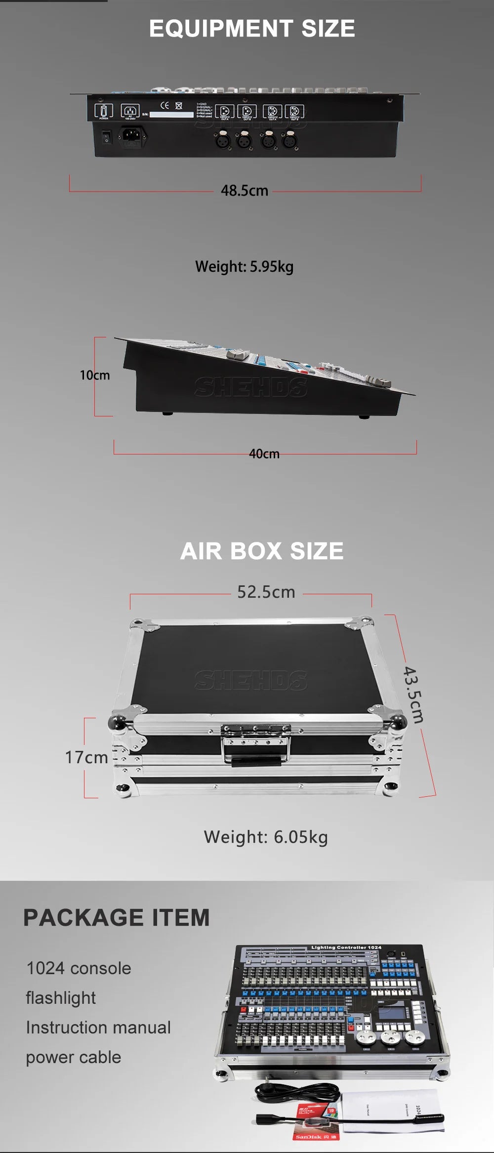 SHEHDS 1024 DMX Console With Flight Case DJ Controller Suitable for Moving Head Light Par Light Series Stage Light Equipment