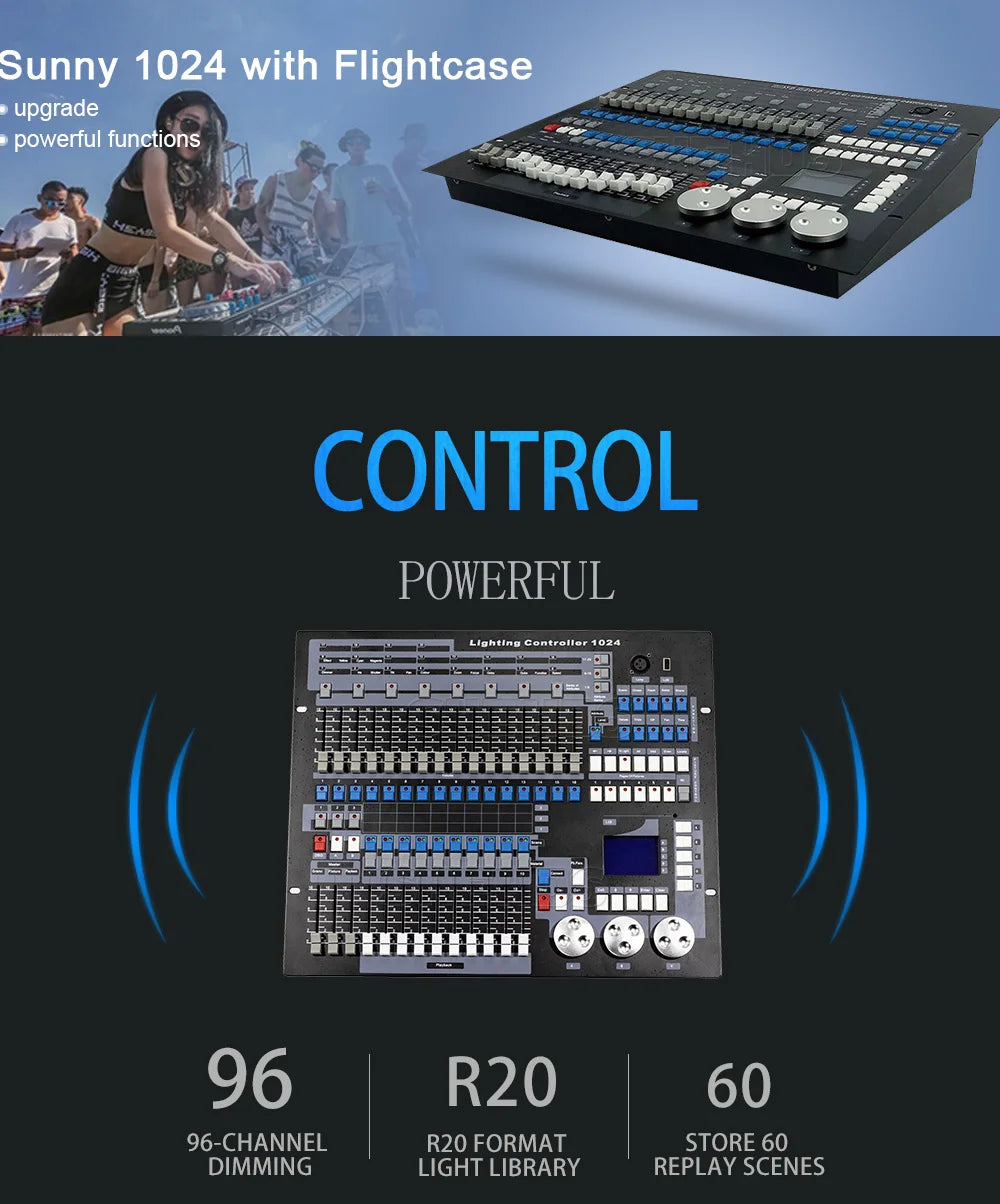 SHEHDS 1024 DMX Console With Flight Case DJ Controller Suitable for Moving Head Light Par Light Series Stage Light Equipment