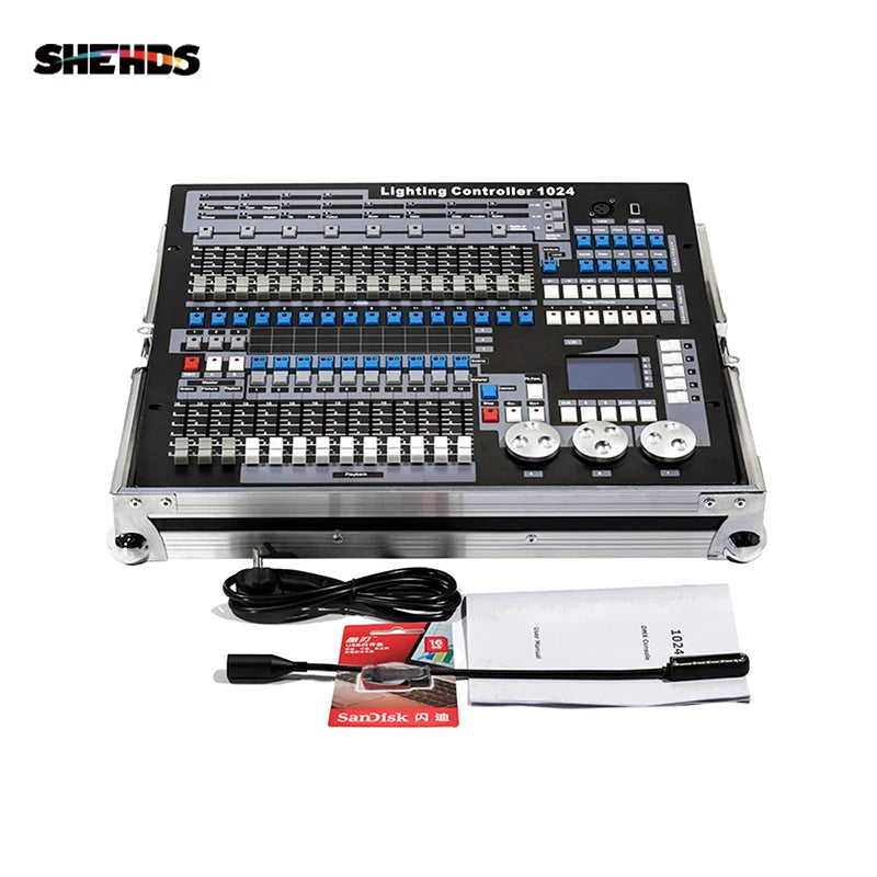 SHEHDS DMX512 1024 Console Stage Light Controller Dongle 1024 Channel With Flight Case Wedding DJ Disco Lights Show Controller
