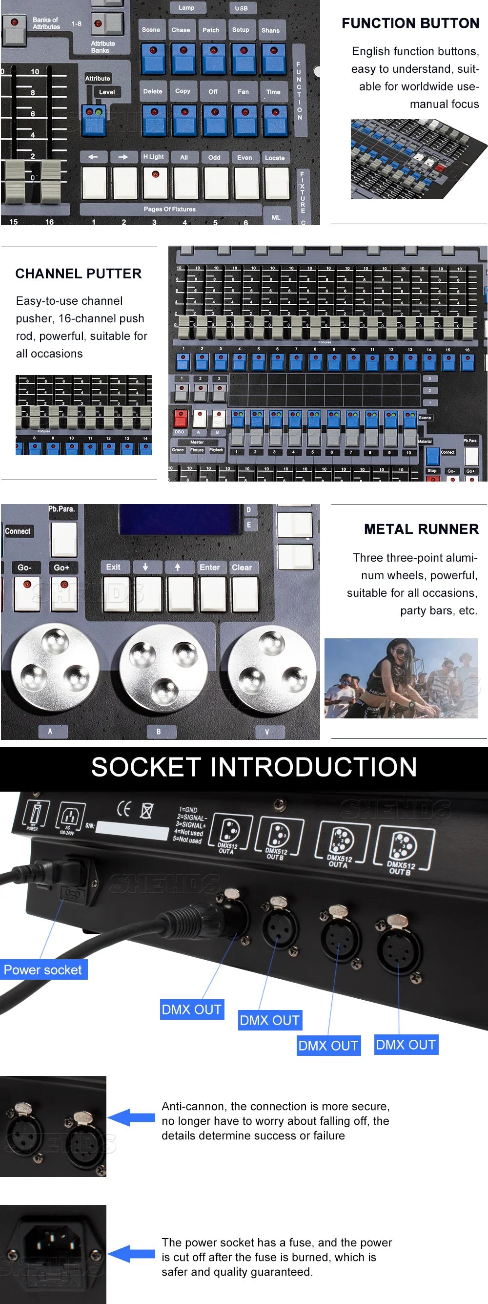 SHEHDS 1024 DMX Console With Flight Case DJ Controller Suitable for Moving Head Light Par Light Series Stage Light Equipment