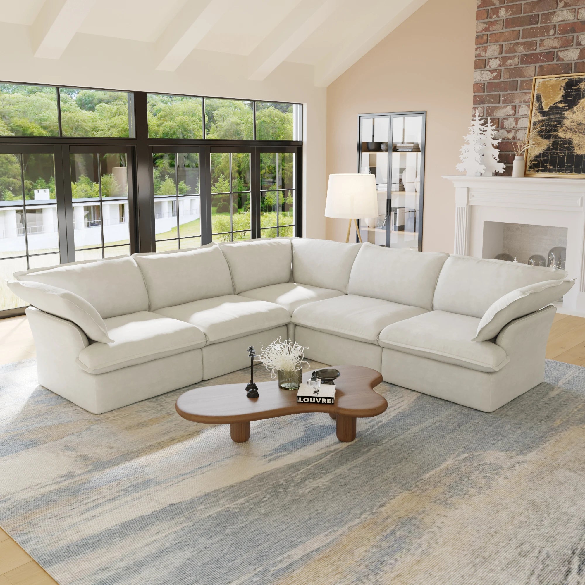 L Shape Corner Sectional Couch Breathable Linen Cloud Couches Down Fil ...