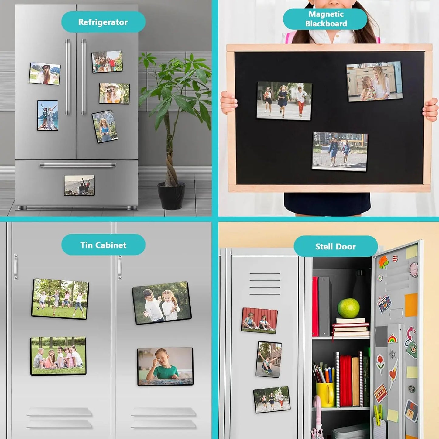 100 Pcs Magnetic Photo Frames for Refrigerator, 4x6 Inch Reusable Black Frames with Strong Magnets, UV Protection