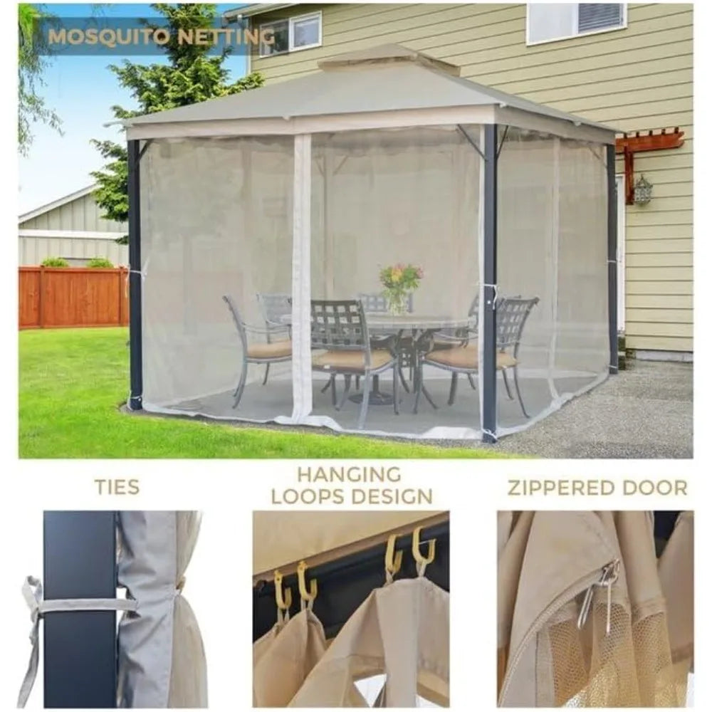 10x10 Outdoor Patio Gazebo, Heavy Duty Gazebos,Double Roof Canopy,with Metal Frame, Soft Top Gazebo