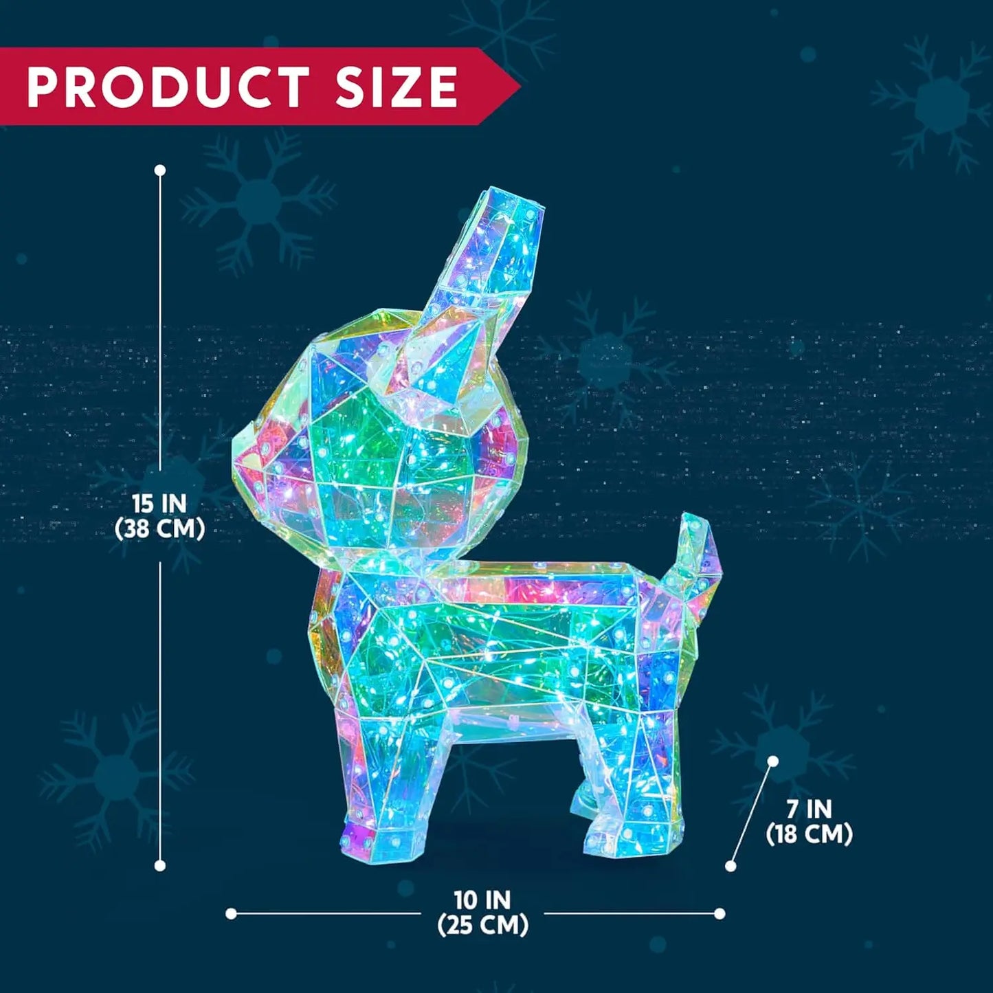 JOYFY 15 in Prismatic Iridescent Reindeer Light Decorations Prismatic Christmas150 LED Lights for Christmas Eve Night Décor