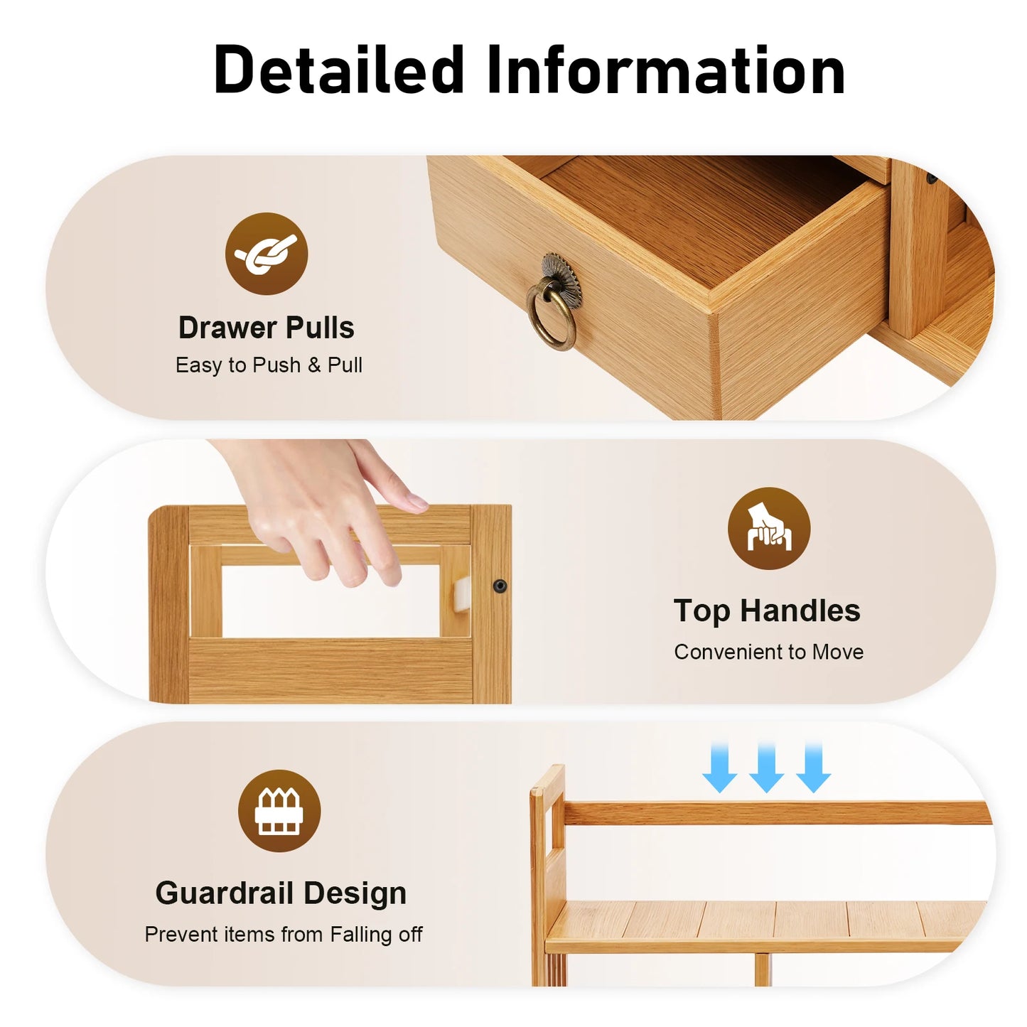 Desktop Organizer Book Shelf Office Storage Rack Wood with Drawers - Birthday Gifts - Natural Stand Shelf Rectangular