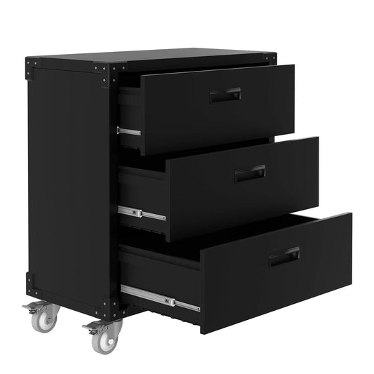 Tool Cabinet with 3 Drawers, Mobile Steel Tool Trolley Garage Cabinet with Wheels for Garage Warehouse Workshop, 80 x 42 x 90 cm