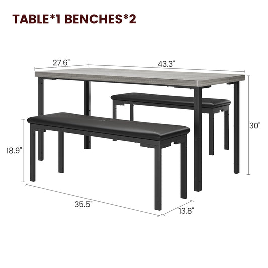 Dining Table Set for 4, Kitchen Table with Benches, Rectangular Dining Room Table Set with 2 Upholstered Benches for Small Space