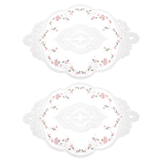 Retro Lace Placemat 12x17-in Oval Embroidered Table Place Mats French Crochet Doilies Coasters Cup Mat for Home Wedding