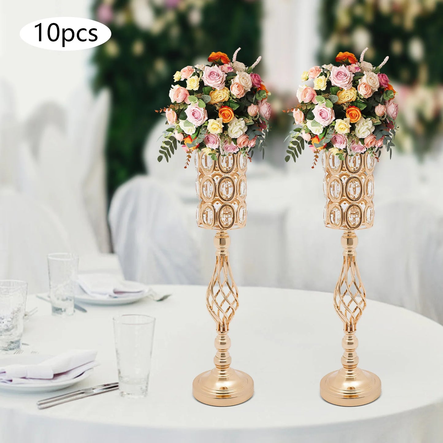 10Pcs Iron Flower Vases,61cm Gold/Silver Tabletop Vase for Centerpiece Decoration Church/Outdoor Weddings