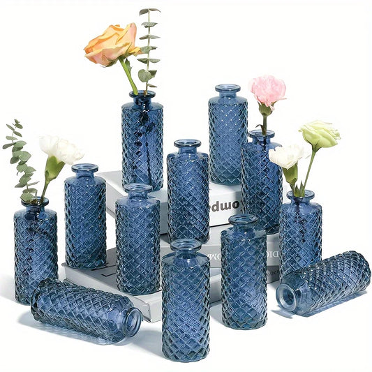 Glass Bud Vases Set Of 12, Small Diamond Bud Vases In Bulk, Mini Flowers Vases For Centerpieces, Vintage Bottle For Table Decora