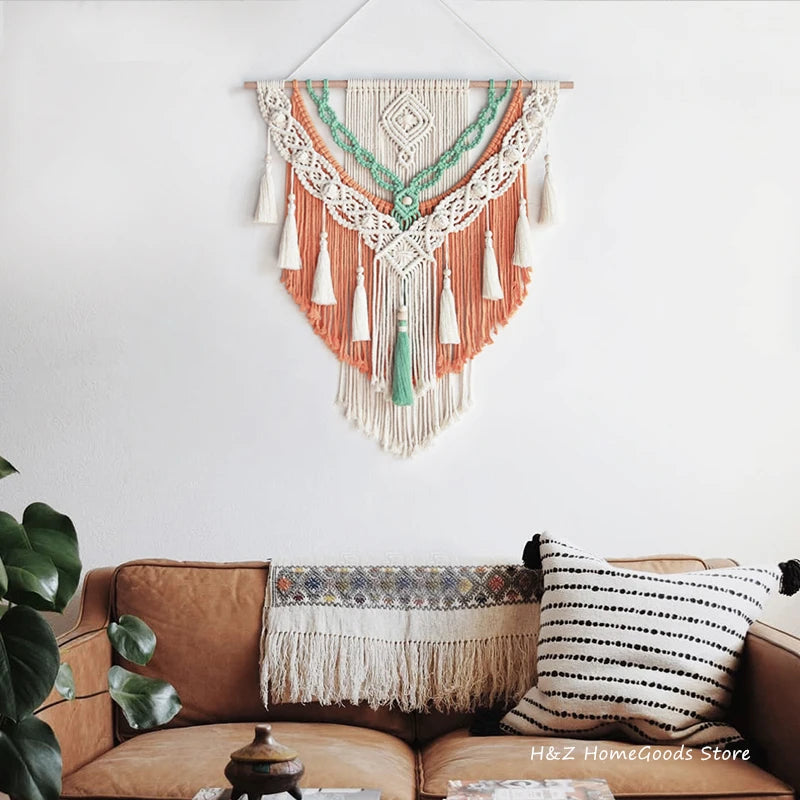 Hand-woven Colour Tapestry Macrame Wall Hanging Art Woven Bohemian Crafts Decoration Gorgeous Tapestry For Home Bedroom 60*75cm