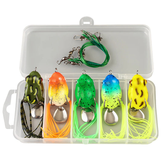 5Pcs Topwater Ray Frog Bait with Double Hooks Artificial Frog Lure Soft Ray Frog Swimbait for Saltwater Freshwater