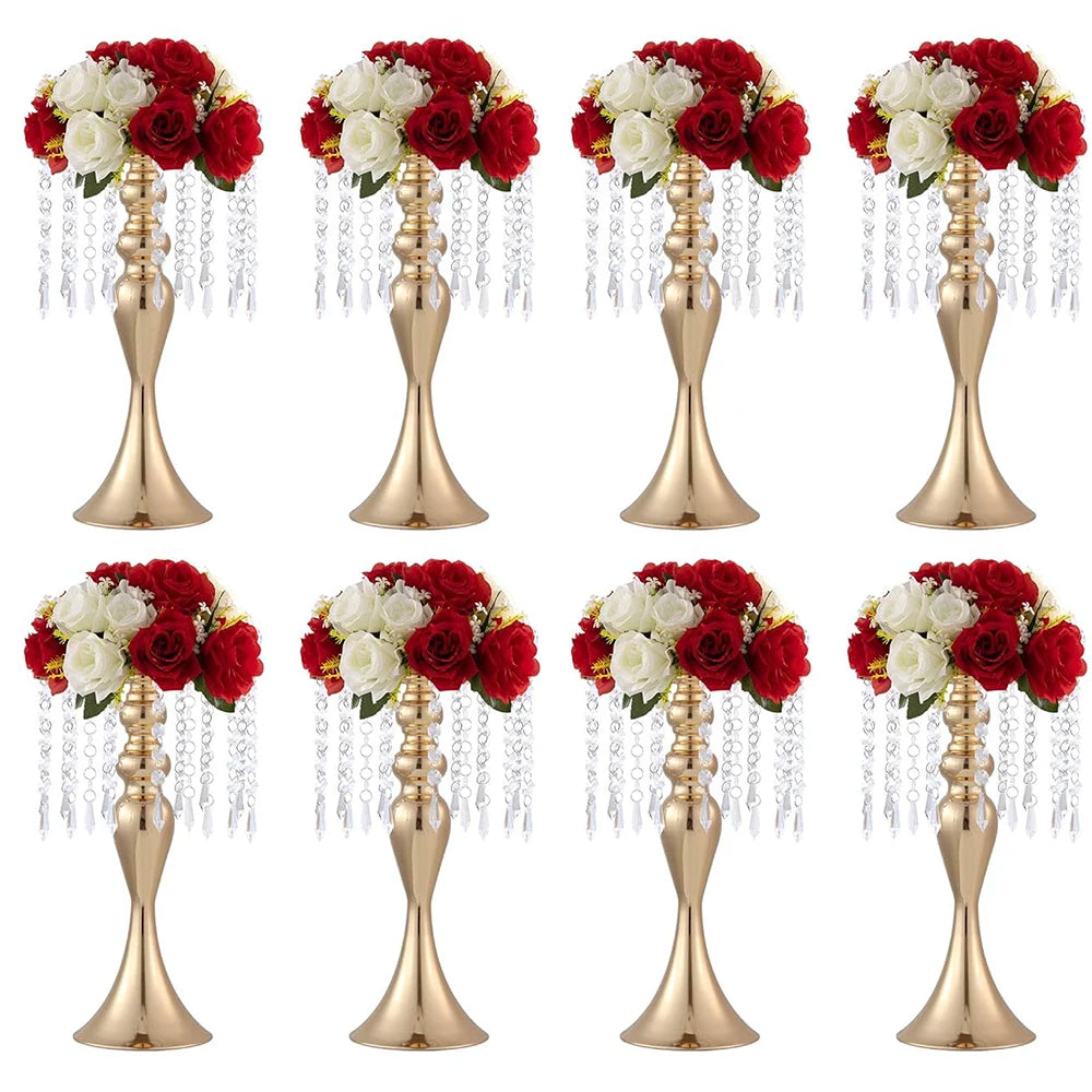 4 Pcs Wedding Centerpieces for Tables 13 Inch Tall Crystal Flower Stand Floral Vases for Gift Baptism Party Decor (Gold)