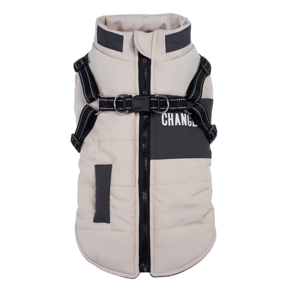 Pet Dog Wind Breaker with Dual D Leash Vest Dog Jacket Warm Dog Hoodie Warm Dog Clothes