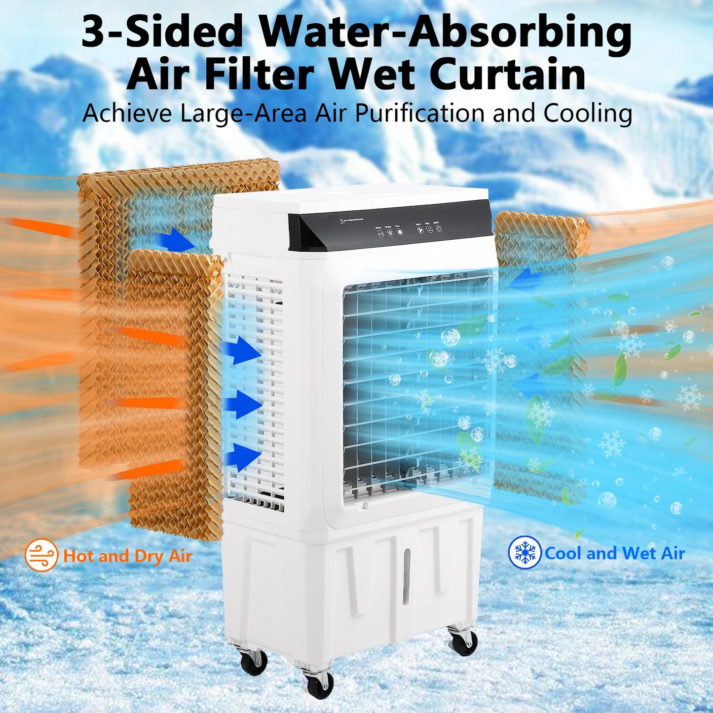 Evaporative Air Cooler, 1800CFM Swamp Cooler with Remote Control and 12H Timer, 4 Ice Packs, 3 Modes & Wind Speeds , 8.4 Gallon