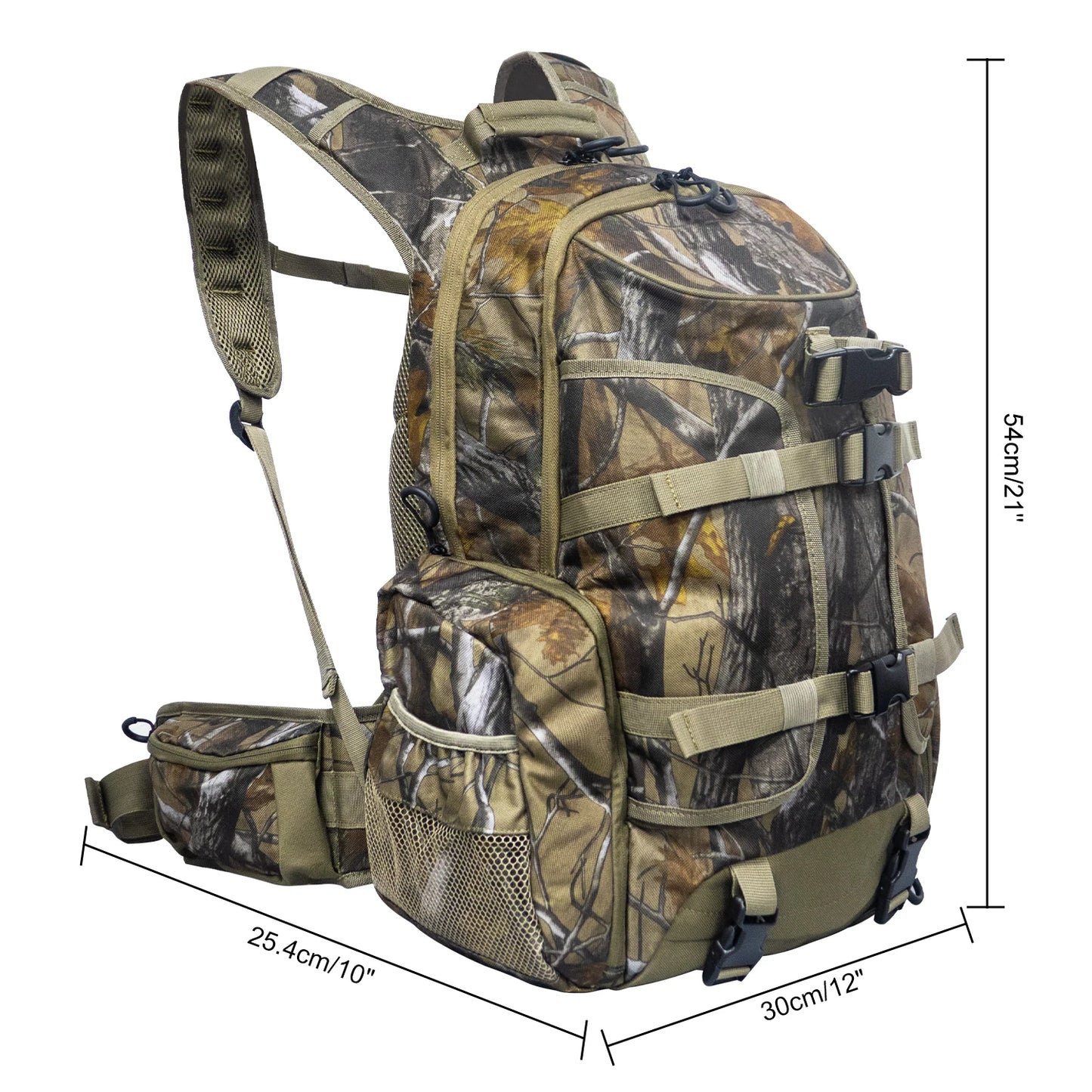 35L Lightweight Hunting Backpack with Gun And Bow Storage Side Mesh Pouch And Waist Bag Design for Outdoor Activities