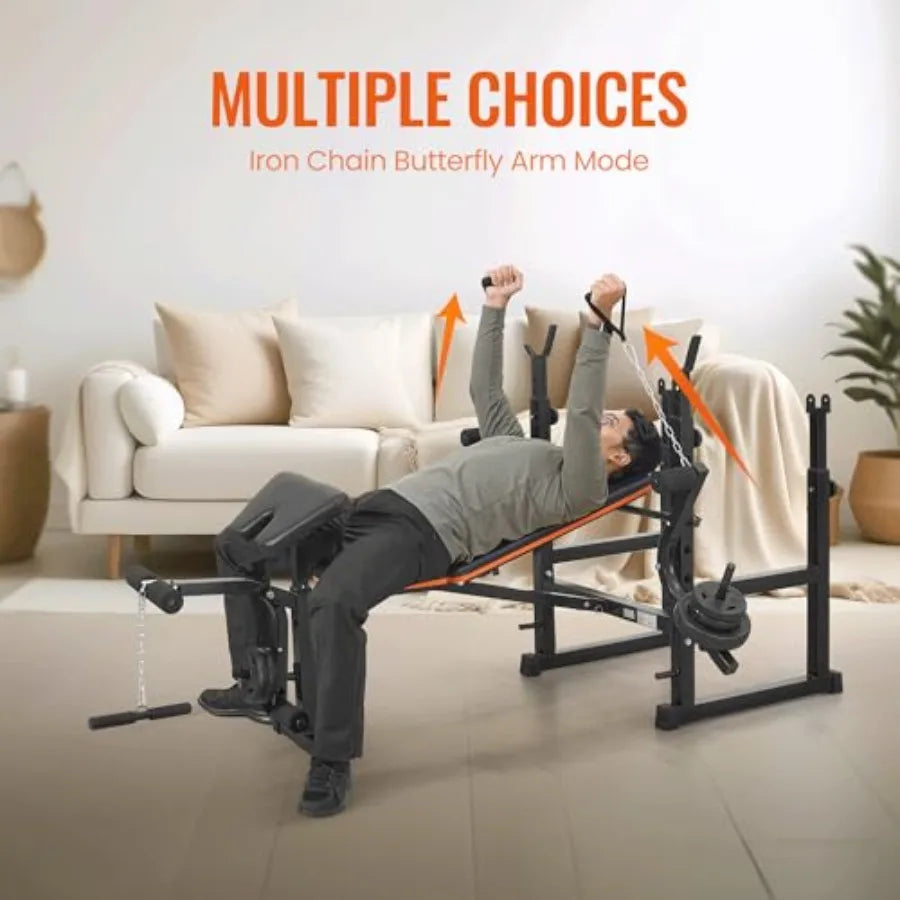 7 In 1 Adjustable Weight Bench Set with Squat Rack and Leg Extension/Curl for Home Gym Black Steel Frame 600LB Weight Capacity