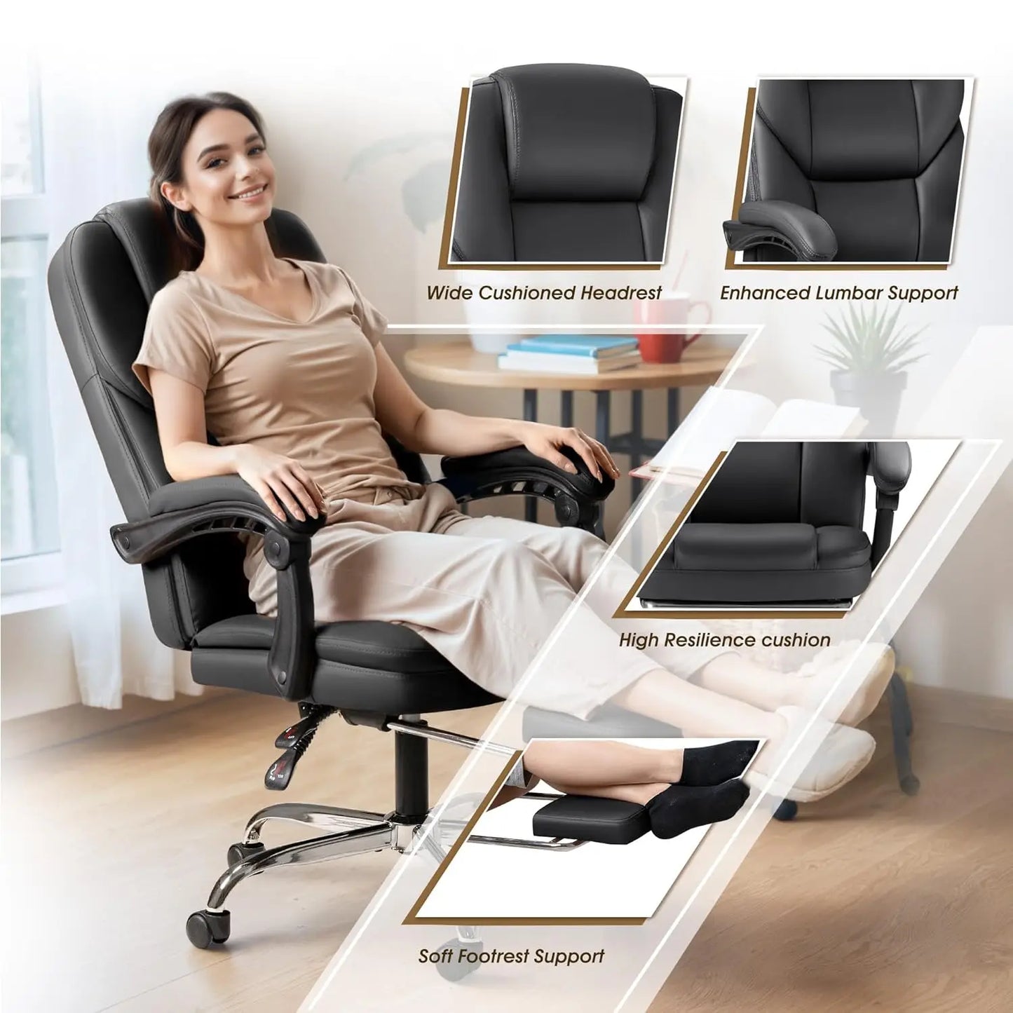 Executive Office Chair with Foot Rest Big and Tall Office Chair Ergonomic Home Office Desk Chairs Reclining High, Customized