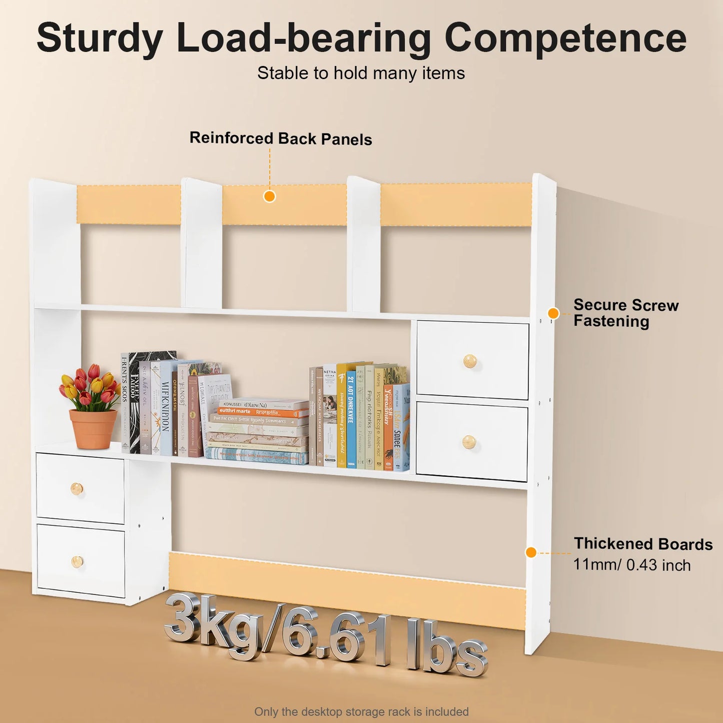 Desk Bookshelf White Desktop Storage Rack 4 Cabinet Mdf Book Magazine Document Holder Office Dormitory Organizer