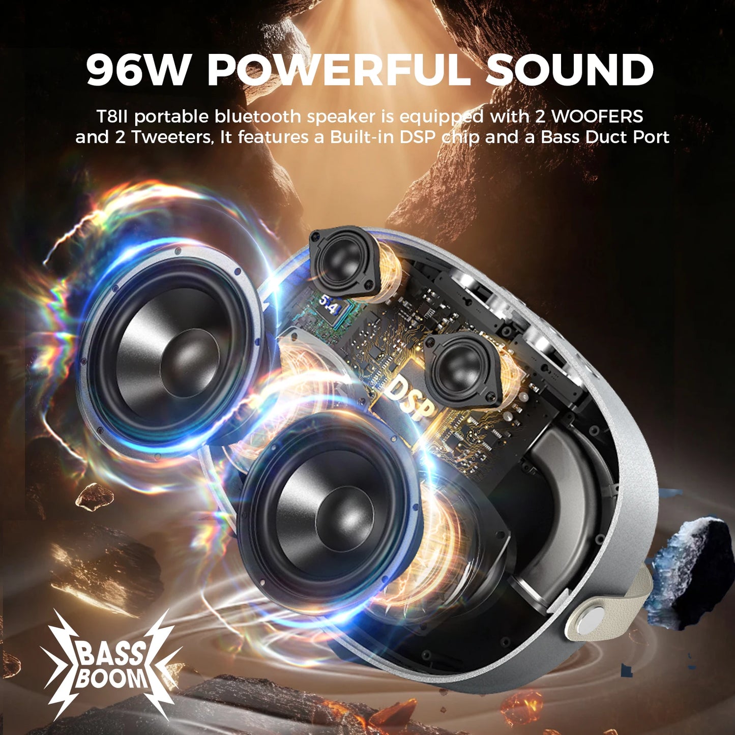 W-KING T8II Portable Bluetooth Speakers Wireless Outdoor Boombox, Heavy Bass/Crystal Sound,2 Subwoofers,Fast Charging,BT5.4