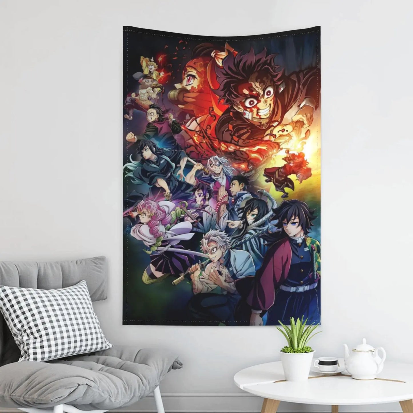 De mon Anime Slayer Wall Tapestries, Cartoon Figure Theme Poster Backgrounds, Wall Art Tapestry Home Decor For Dorm Living Room