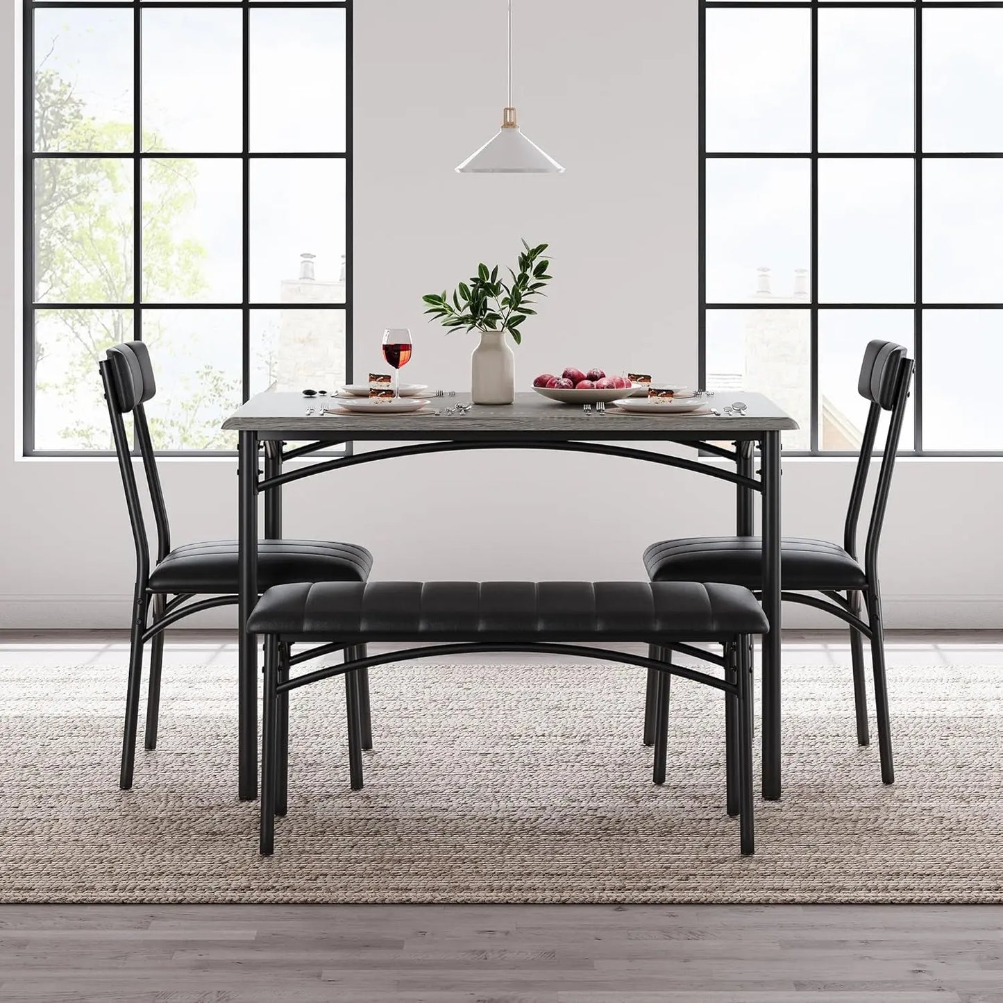 Dining Table Set for 4 with Upholstered Bench and 2 Chairs, Kitchen Table and Chairs for 4, for Small Space, Apartment, Dinner,R