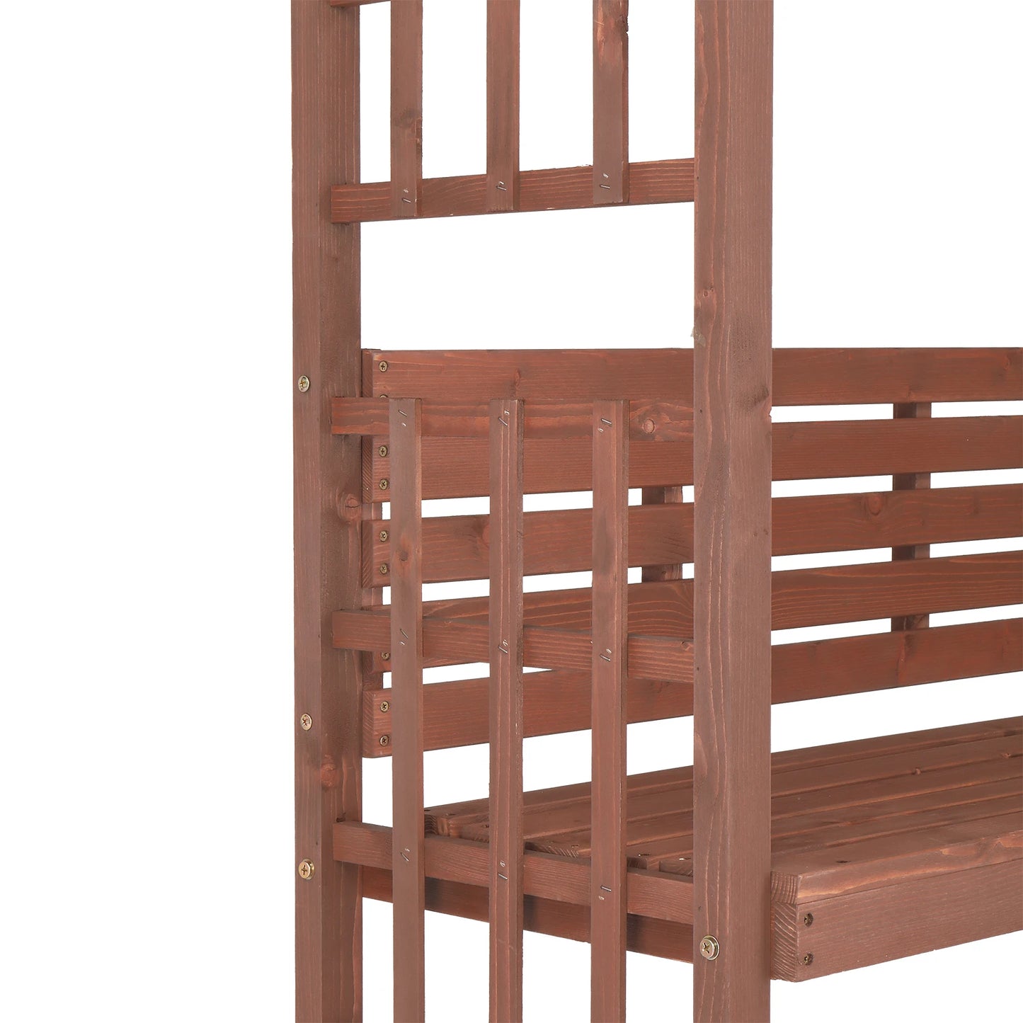 6.8ft Wooden Arch with Bench, Garden Trellis for Climbing Plants, Outdoor Garden Lawn Backyard Patio Decor, Dark Brown