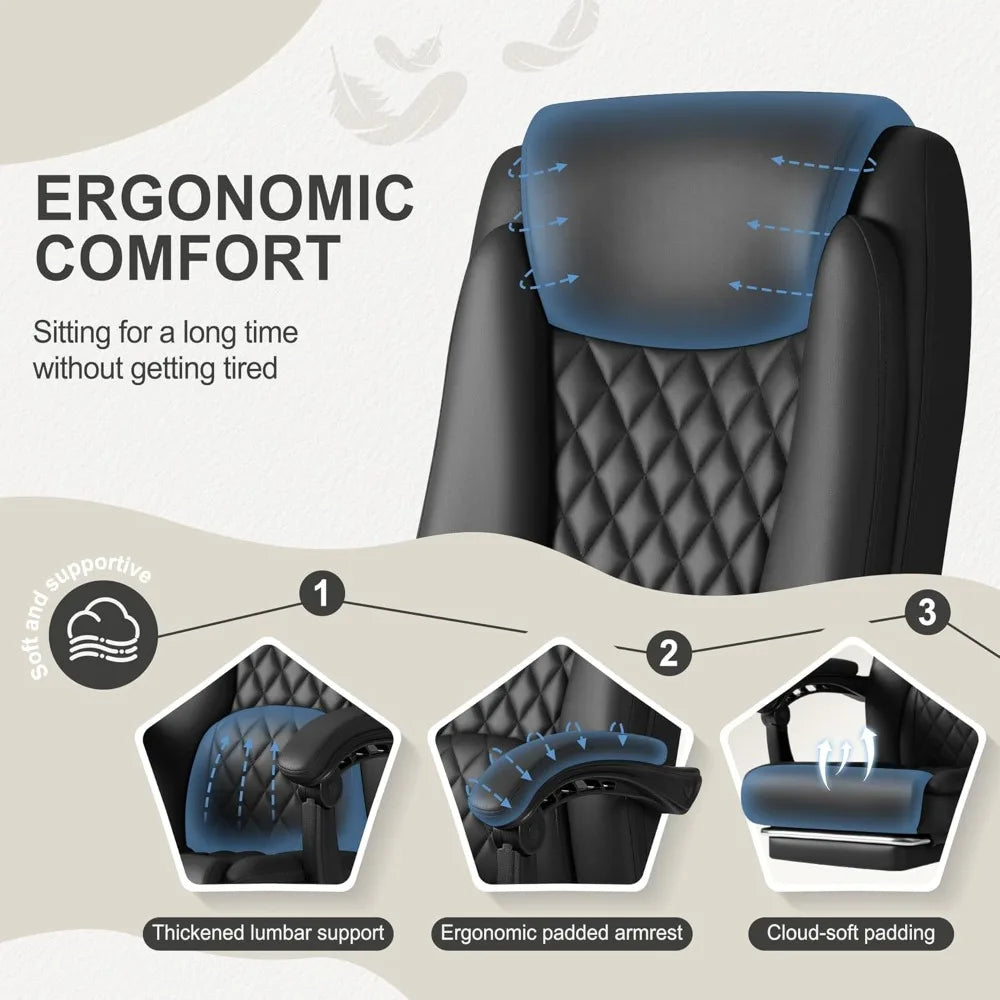 Executive Home Office Chair with Lumbar Support,400lbs Adjustable Ergonomic High Back Office Chair Reclining, Customized