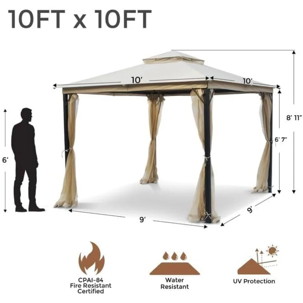 10x10 Outdoor Patio Gazebo, Heavy Duty Gazebos,Double Roof Canopy,with Metal Frame, Soft Top Gazebo