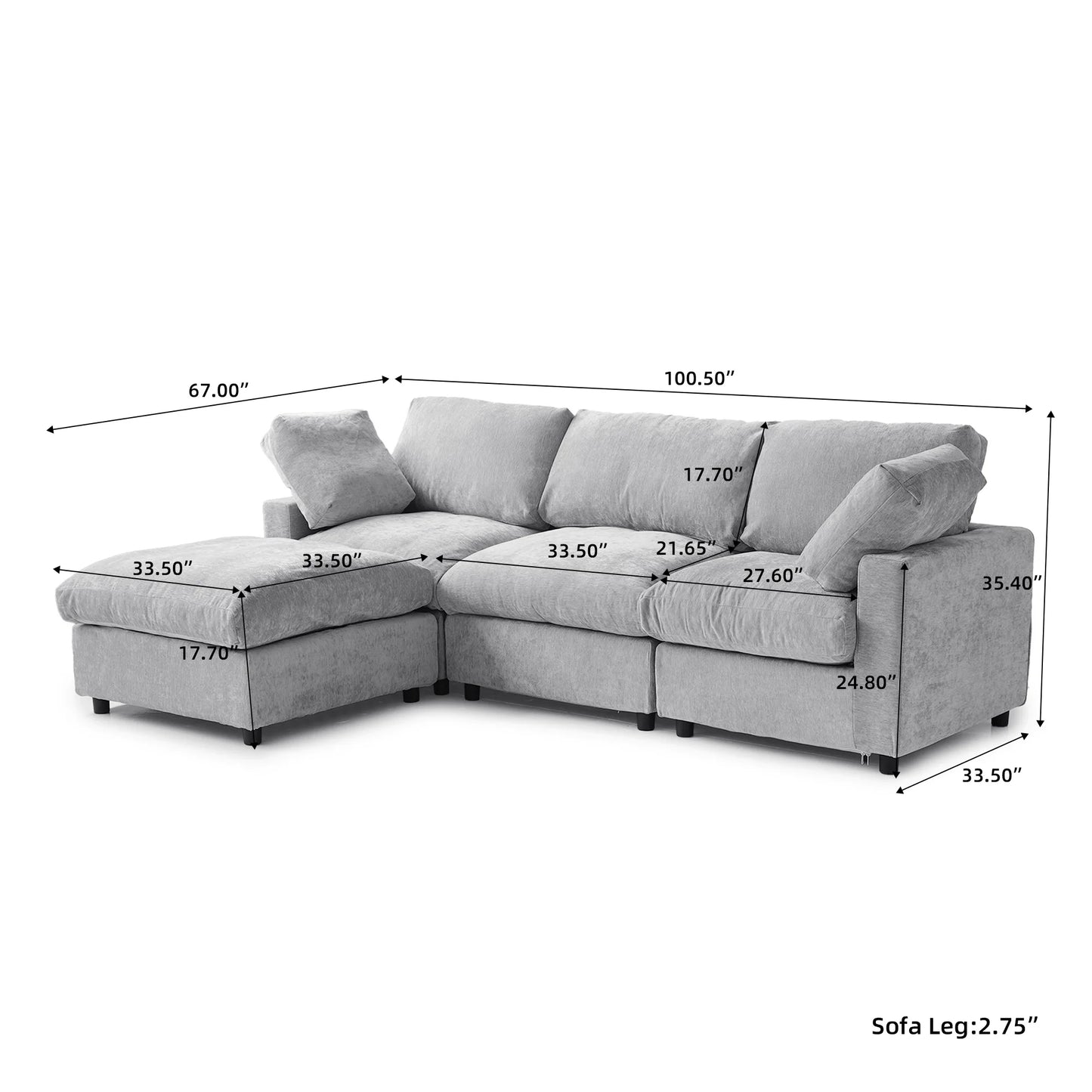 Sdorens Sectional Sofas Modern Cloud Couch Chenille L-shaped Modular Sectional Sofa for Living Room 3 Seats Couch with Ottomans