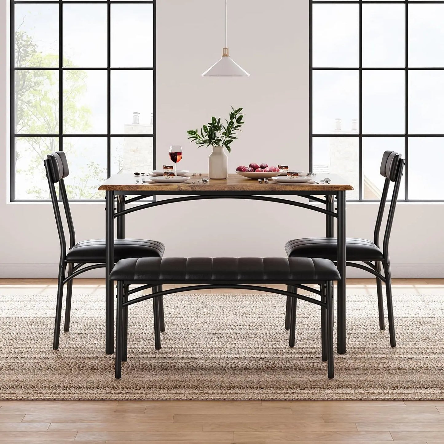 Dining Table Set for 4 with Upholstered Bench and 2 Chairs, Kitchen Table and Chairs for 4, for Small Space, Apartment, Dinner,R