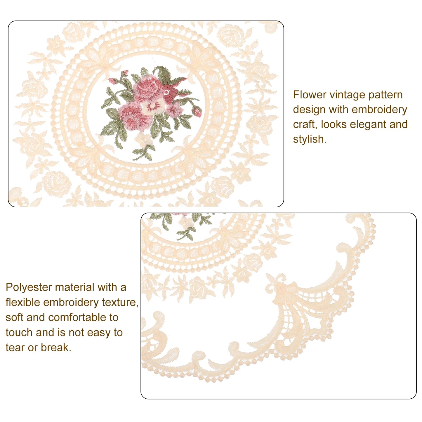 2Pcs Retro Lace Placemats, French Crochet Doilies Round Embroidered Hollow Cup Vase Table Mat for Dining Table 11.02x11.02inch