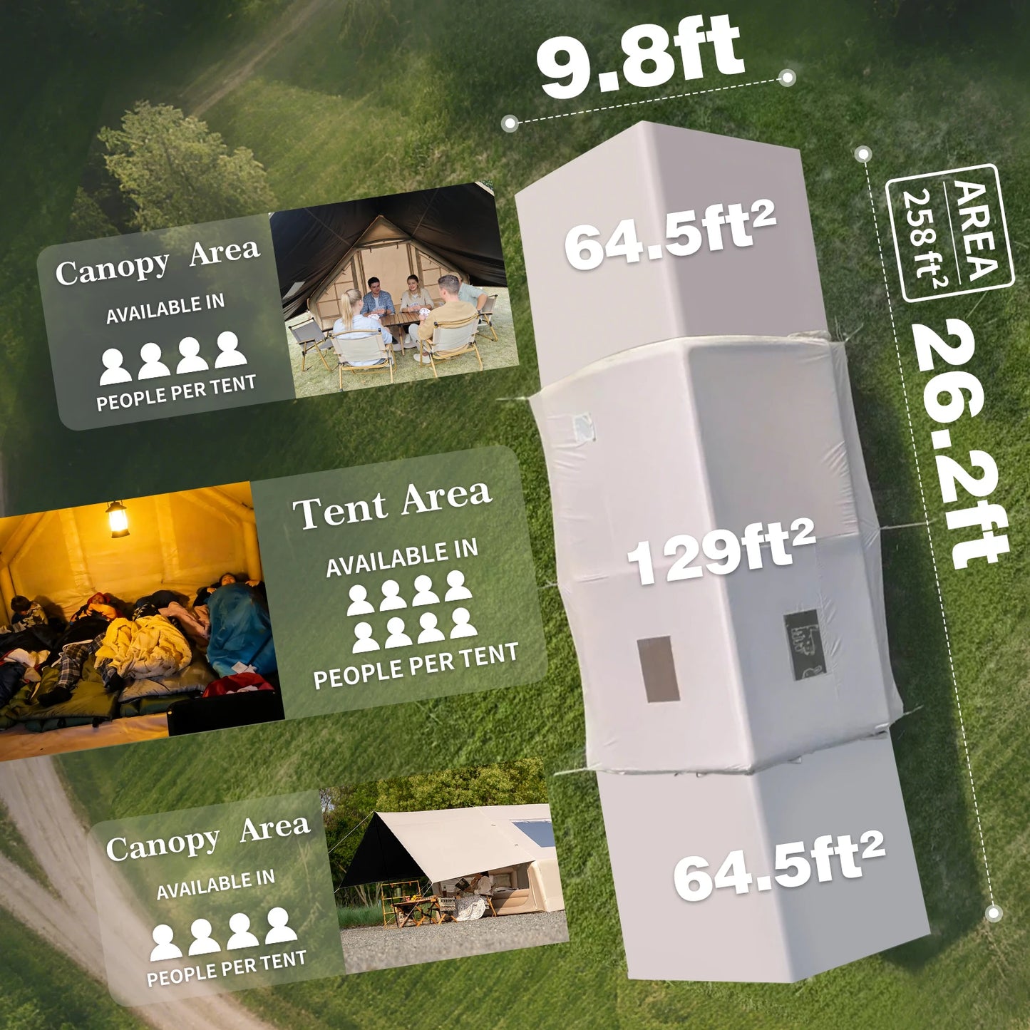 Inflatable Camping Tent 8-10 Person,129 Square Feets Large Inflatable Camping Tent with Stove Jack,Blow up Tent with AC Vent